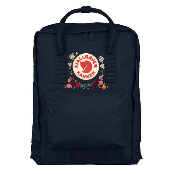 Fjallraven Kanken Classic Embroidered Backpack Navy Flowers