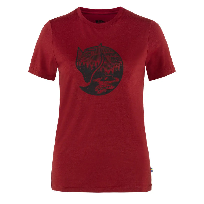 Fjallraven Womens Abisko Wool Fox SS T-Shirt Pomegranate Red / Dark Navy Fjallraven