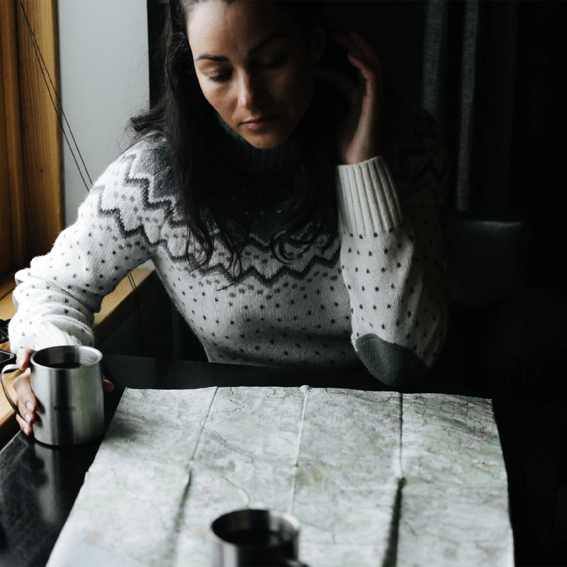 Fjallraven Womens Ovik Knit Roller Neck Chalk White / Patina Green - My Fox Bag