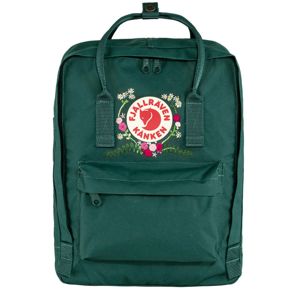 Fjallraven Kanken Classic Embroidered Backpack Arctic Green Roses